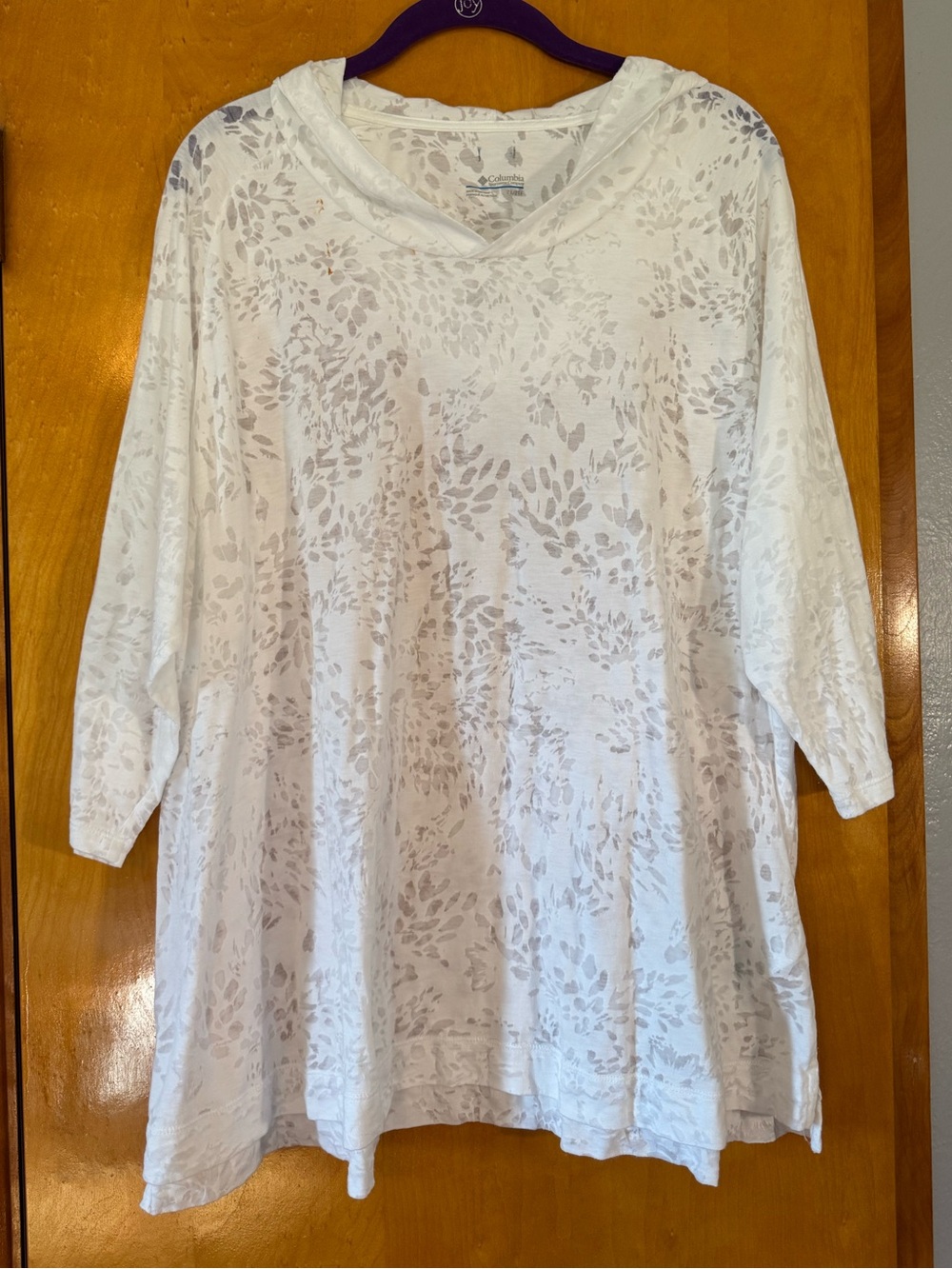 Columbia White Sheer Floral-Pattern Hooded Tunic